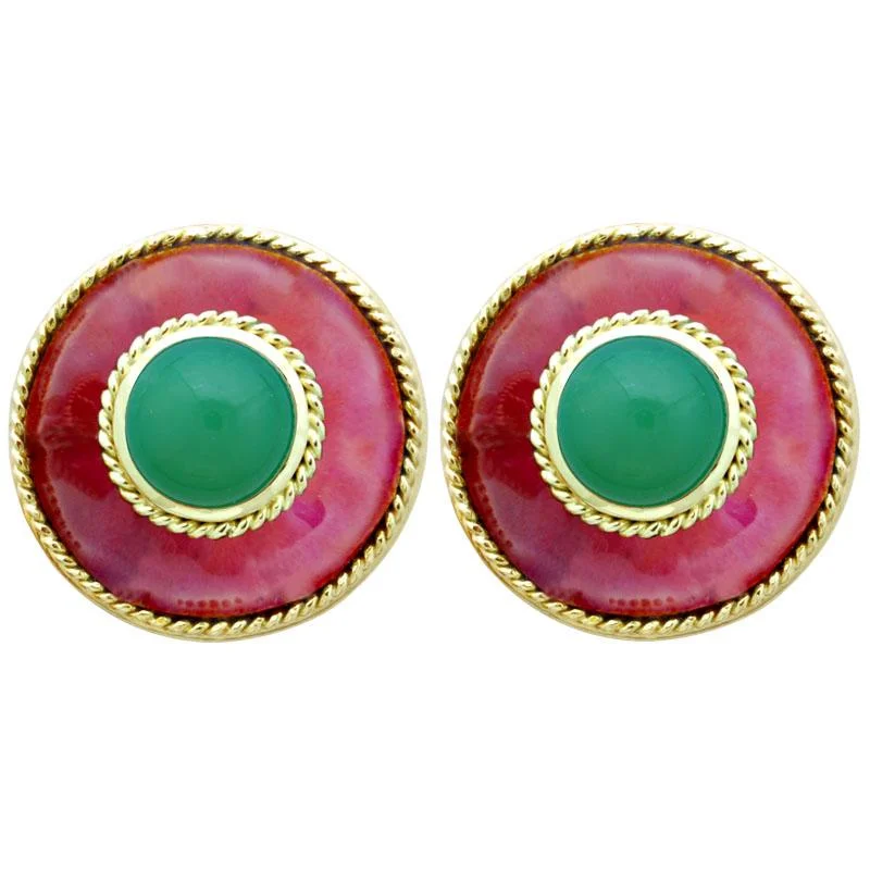 ladies-flower-teardrop-earrings-Earrings-Chrysoprase (Enamel)  (1838E)