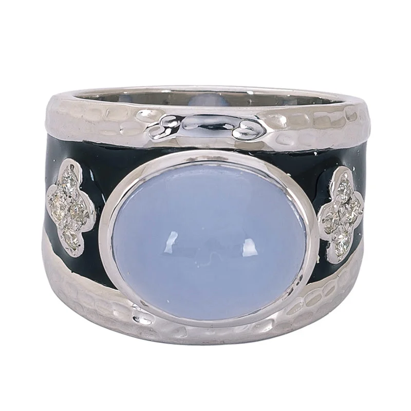 ladies-silver-cluster-rings-Ring- Chalcedony and Diamond (Enamel)