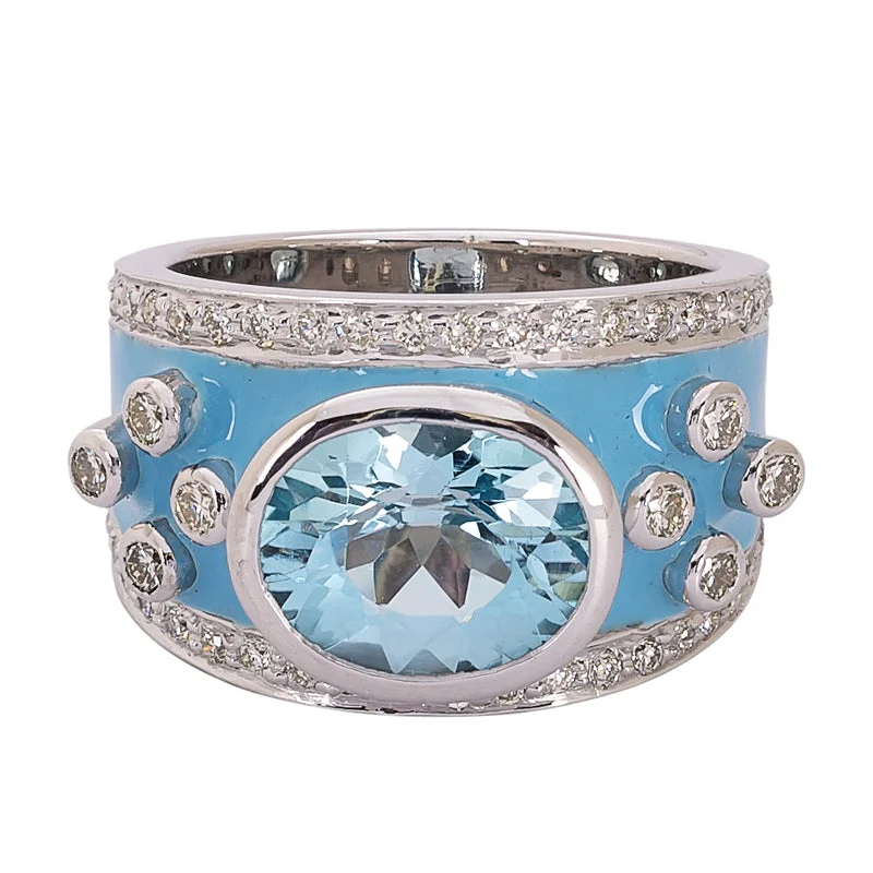 ladies-bridal-channel-set-rings-Ring- Blue Topaz and Diamond (Enamel)