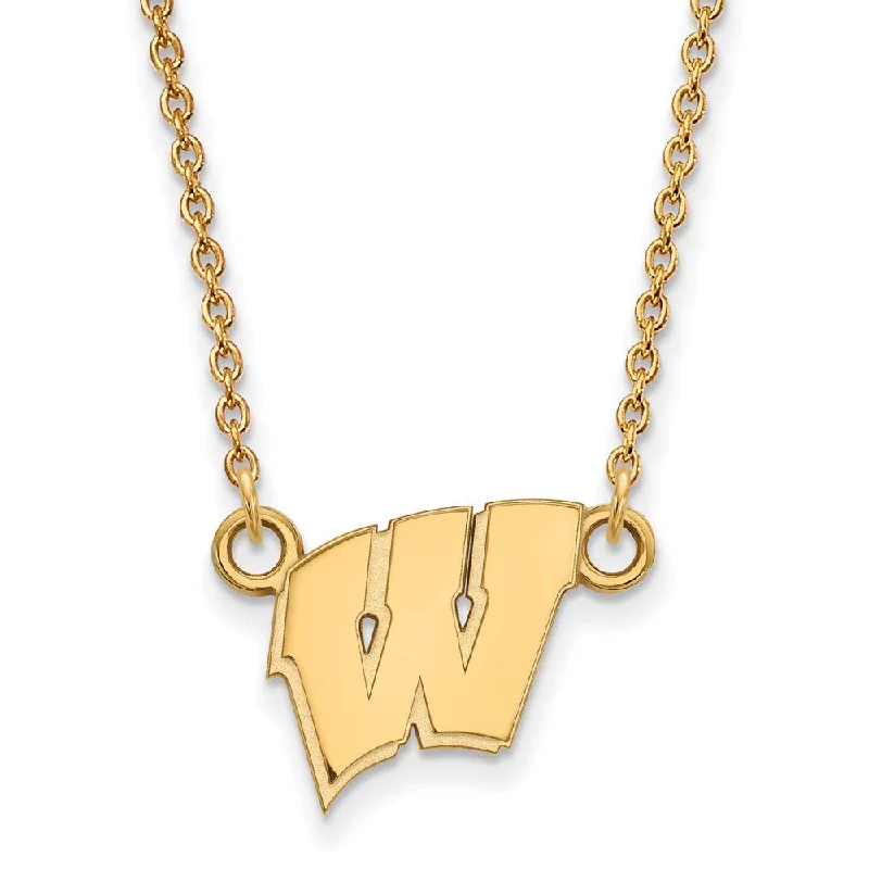 Ladies necklaces for path charm -14k Gold Plated Silver U of Wisconsin Small Initial W Pendant Necklace