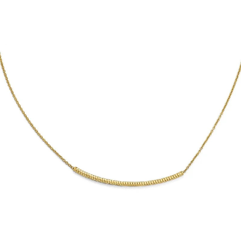 Ladies necklaces ultra-fine chains -14k Gold Polished & Textured Reversible Curved Bar Necklace, 16-18 in