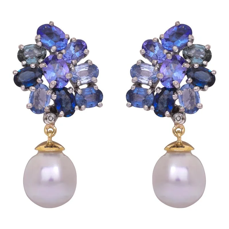 ladies-birthstone-mini-hoop-earrings-Earrings- Blue Sapphire, Tanzanite, South Sea Pearl and Diamond  (40IM)