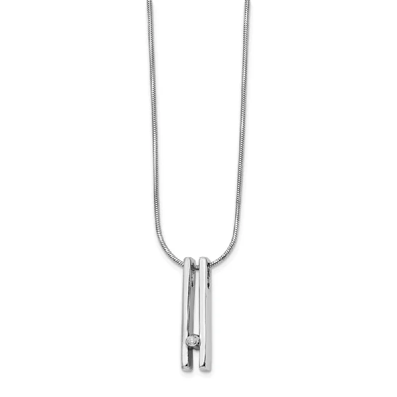 Ladies necklaces for craft charm -Double Bar Diamond Necklace in Rhodium Plated Silver, 18-20 Inch