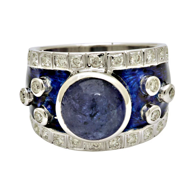 ladies-classic-silver-rings-Ring-Tanzanite and Diamond (Enamel)