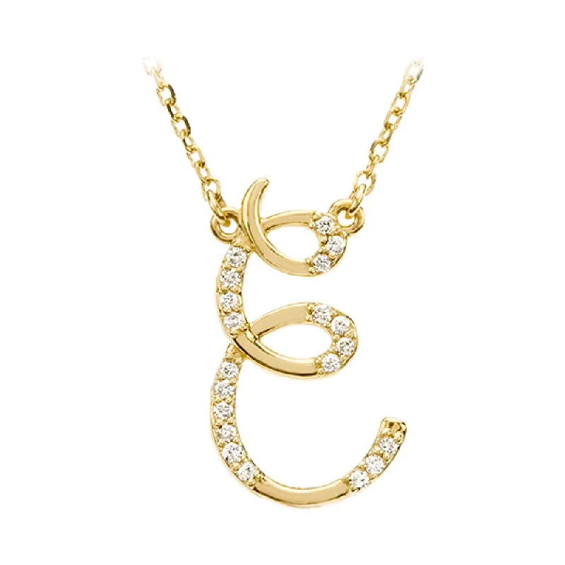 Ladies necklaces with ring elegance -1/10 Ctw Diamond 14k Yellow Gold Medium Script Initial E Necklace 17in