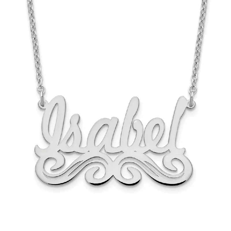 Ladies necklaces for quest charm -Personalized Polished Medium Scroll Name Necklace