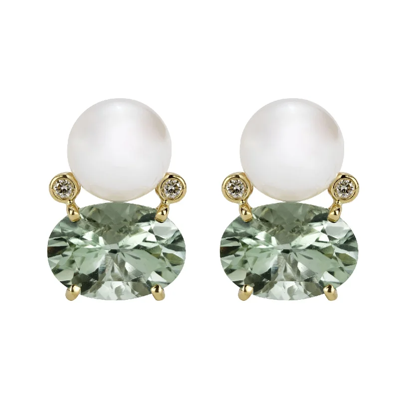 ladies-diamond-crystal-earrings-Earrings - South Sea Pearl, Green Quartz And Diamond