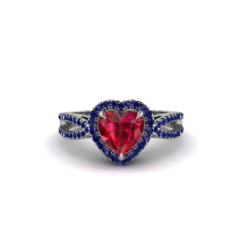 engagement-modern-platinum-rings-Heart's Ruby Embrace Engagement Ring - Alison No. 72