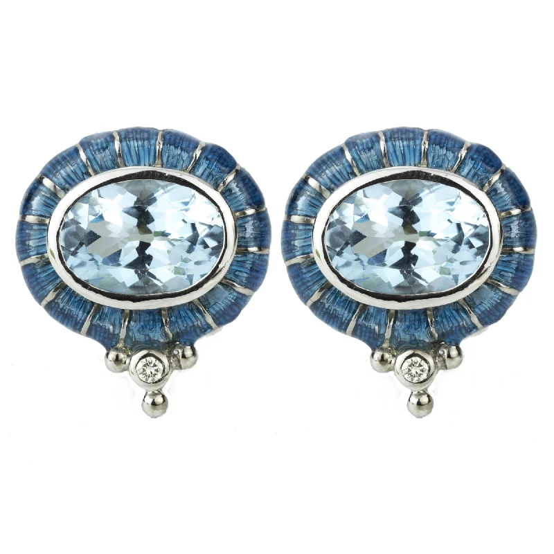 ladies-classic-chain-link-earrings-Earrings - Blue Topaz And Diamond (enamel)