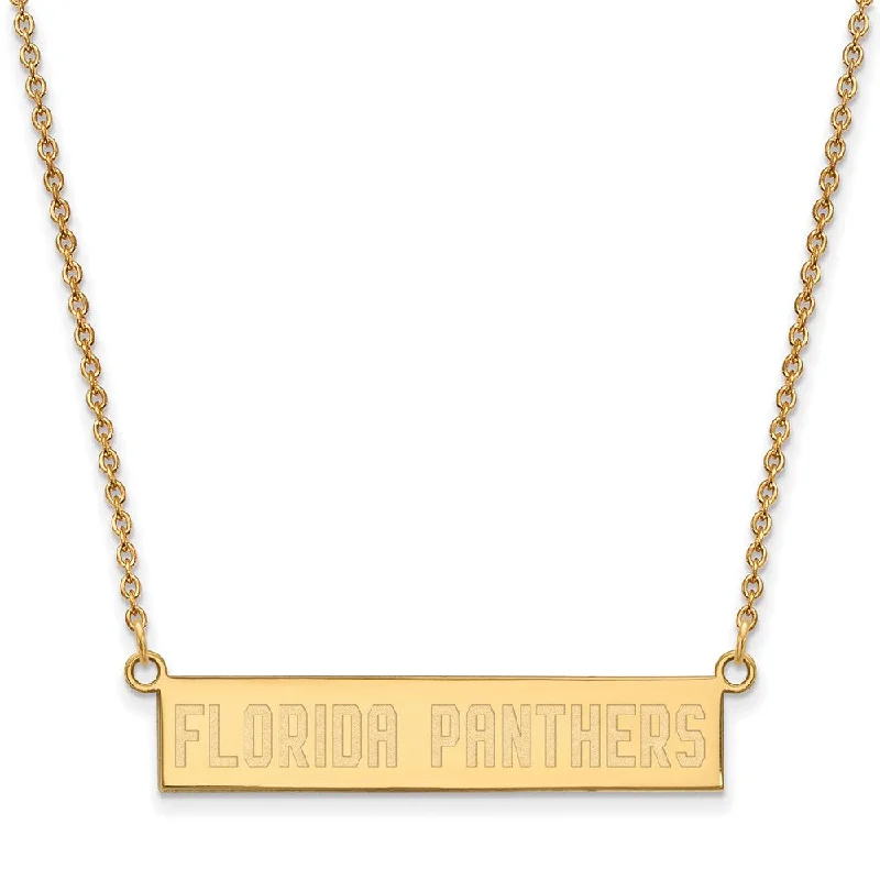 Ladies necklaces smooth flair -SS 14k Yellow Gold Plated NHL Florida Panthers SM Bar Necklace, 18 In