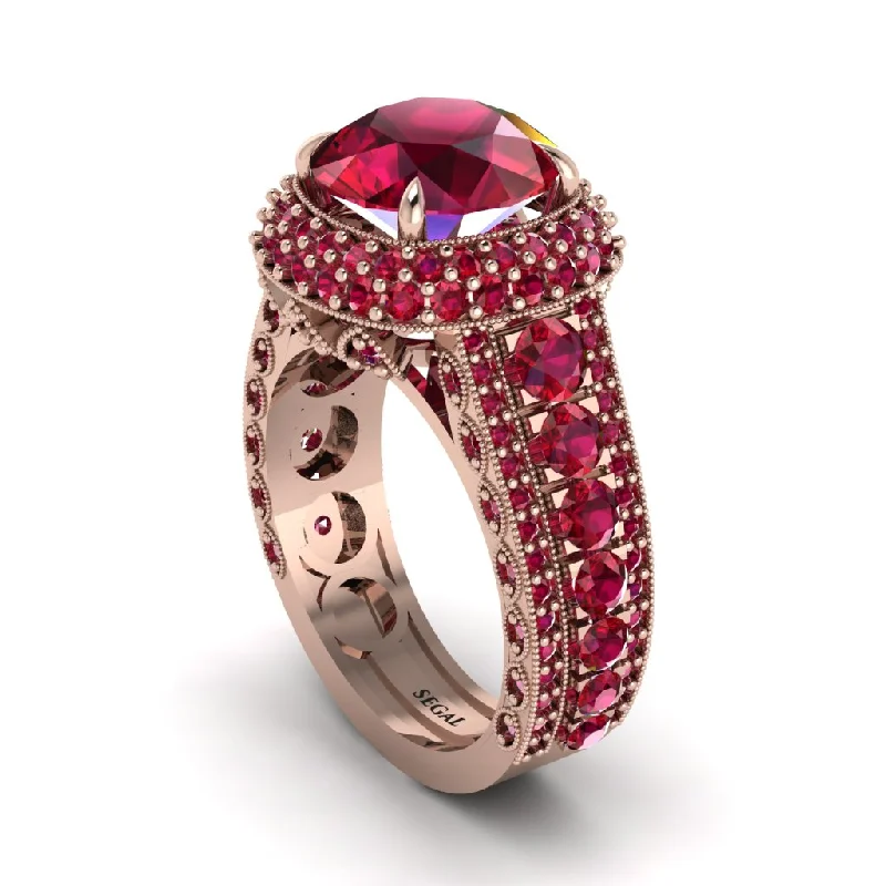 engagement-oval-rose-gold-rings-Ruby Radiant Majesty Pave Engagement Ring - Cataleya No. 56