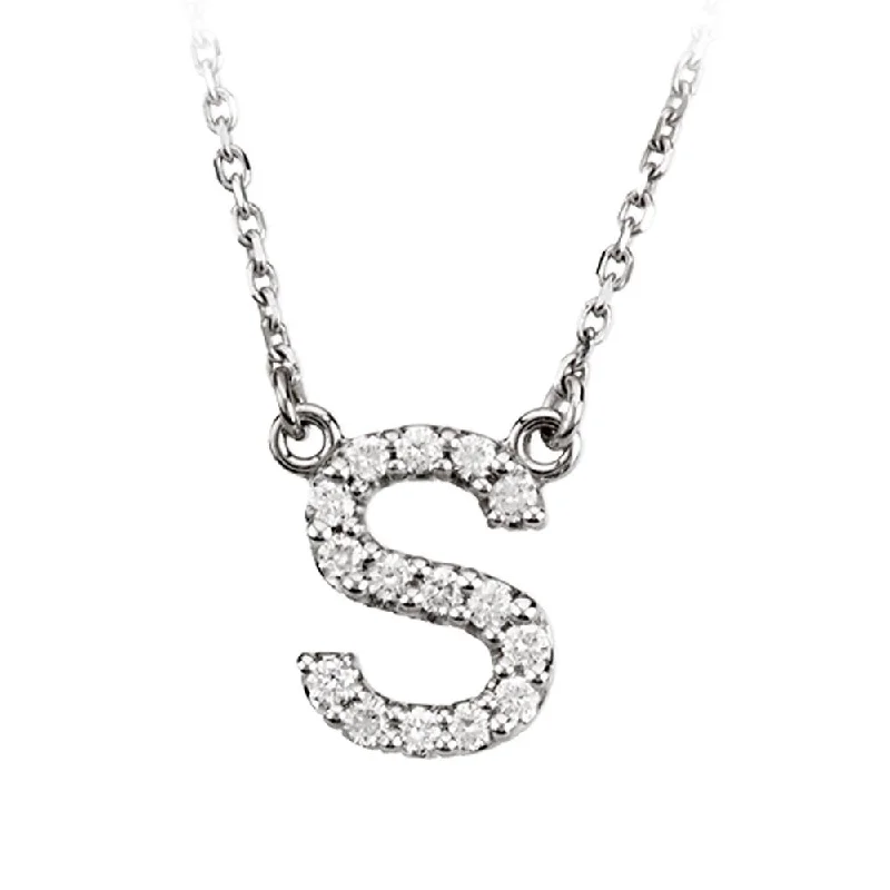 Ladies necklaces magical flair -1/6 Cttw Diamond & 14k White Gold Block Initial Necklace, Letter S