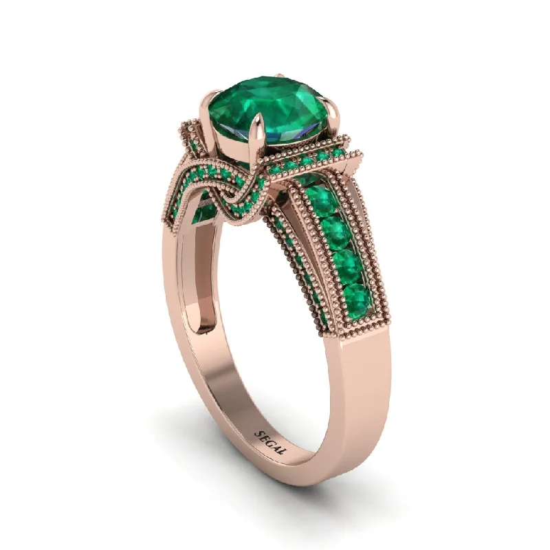 engagement-wedding-pave-set-rings-Emerald Eternal Embrace Milgrain Engagement Ring - Fernanda No. 20