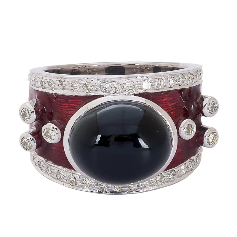 ladies-emerald-channel-set-rings-Ring- Black Onyx and Diamond (Enamel)