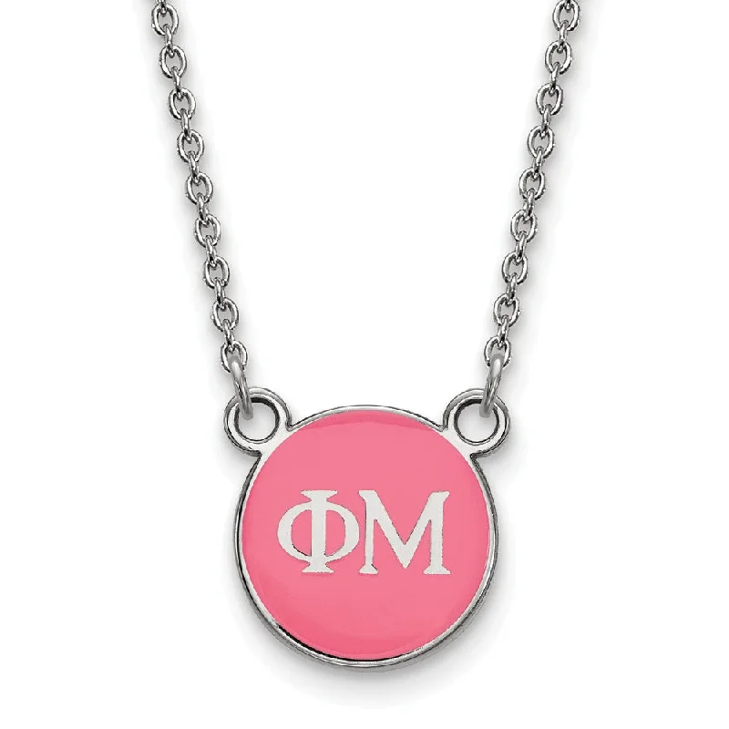 Ladies necklaces urban charm -Sterling Silver Phi Mu XS (Tiny) Pink Enamel Disc Necklace