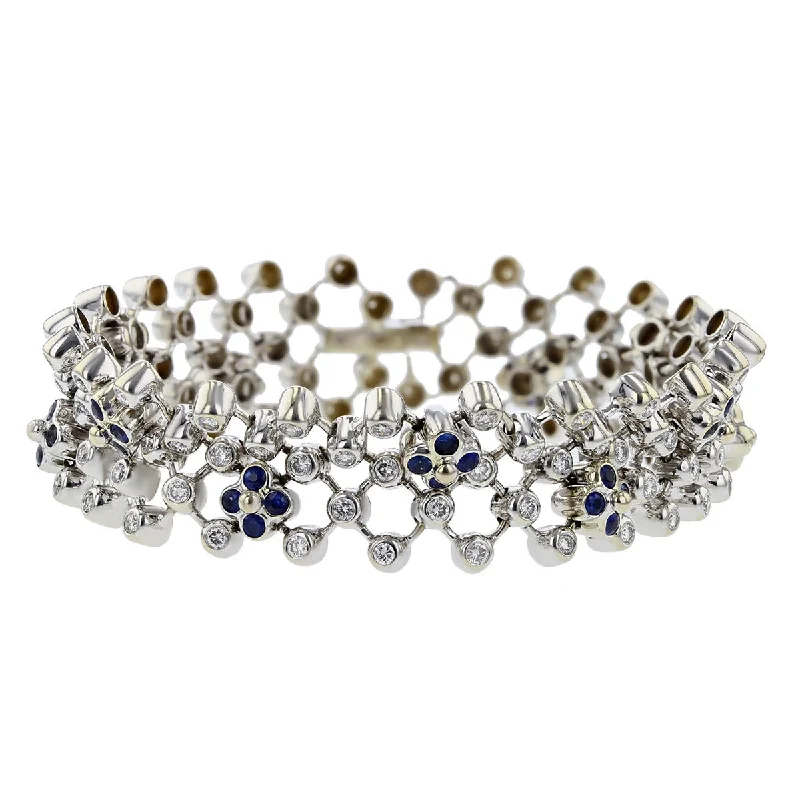 Ladies bracelets for island vibes -14K White Gold Sapphire and Diamond Bracelet