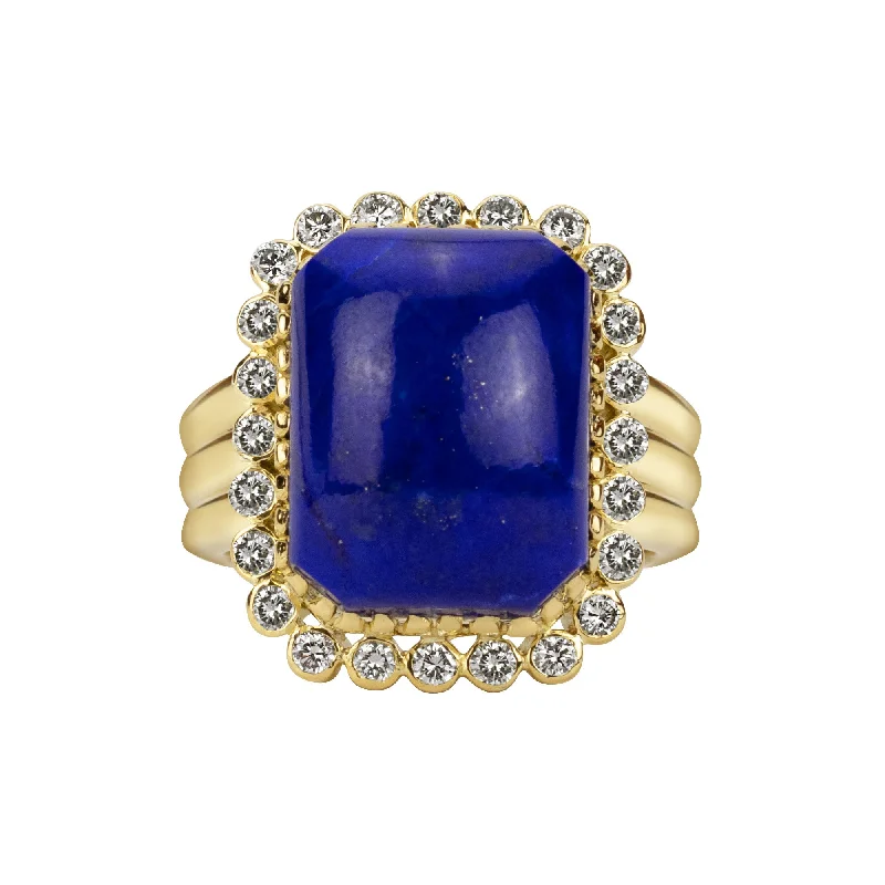 ladies-silver-accent-rings-Ring - Lapis Lazuli & Diamond