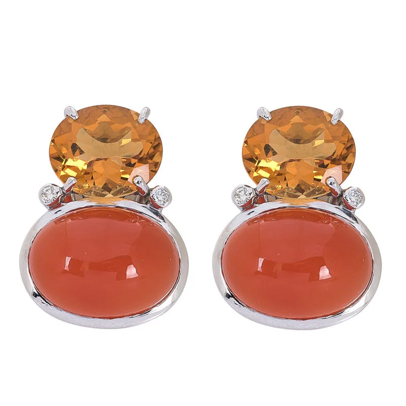 ladies-beaded-drop-rose-gold-earrings-Earrings - Cornellian and Citrine with Diamond in Silver