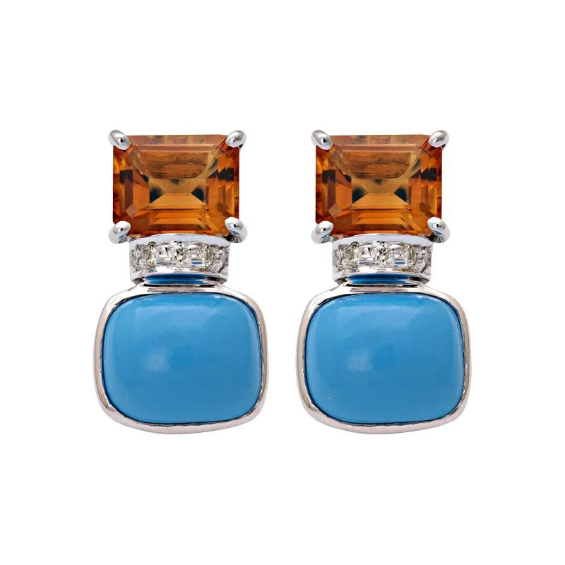 ladies-crystal-rose-gold-earrings-Earrings-Citrine, Turquoise and Diamond  (223HS)