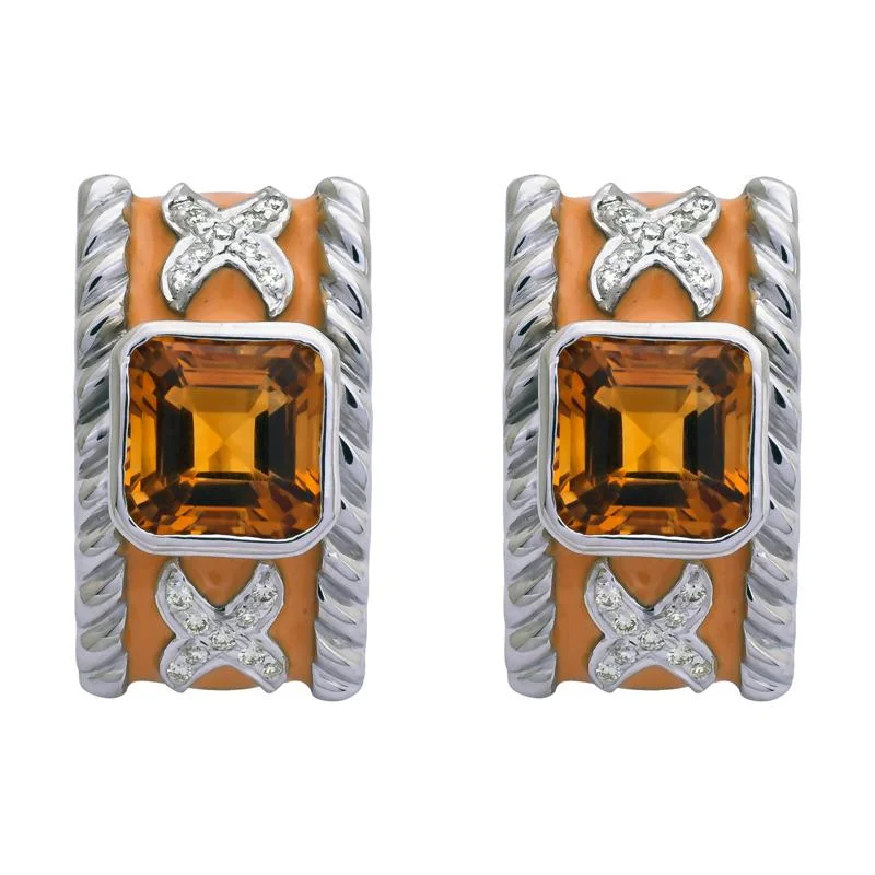 ladies-elegant-diamond-earrings-Earrings- Citrine and Diamond (Enamel)  (257FS)