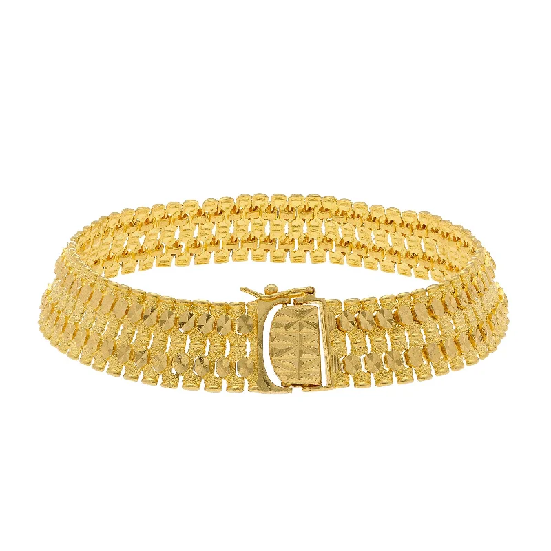 Ladies bracelets cute charm -22K Yellow Gold Men's Watch Band Bracelet W/ Tube & Dot Textured Links