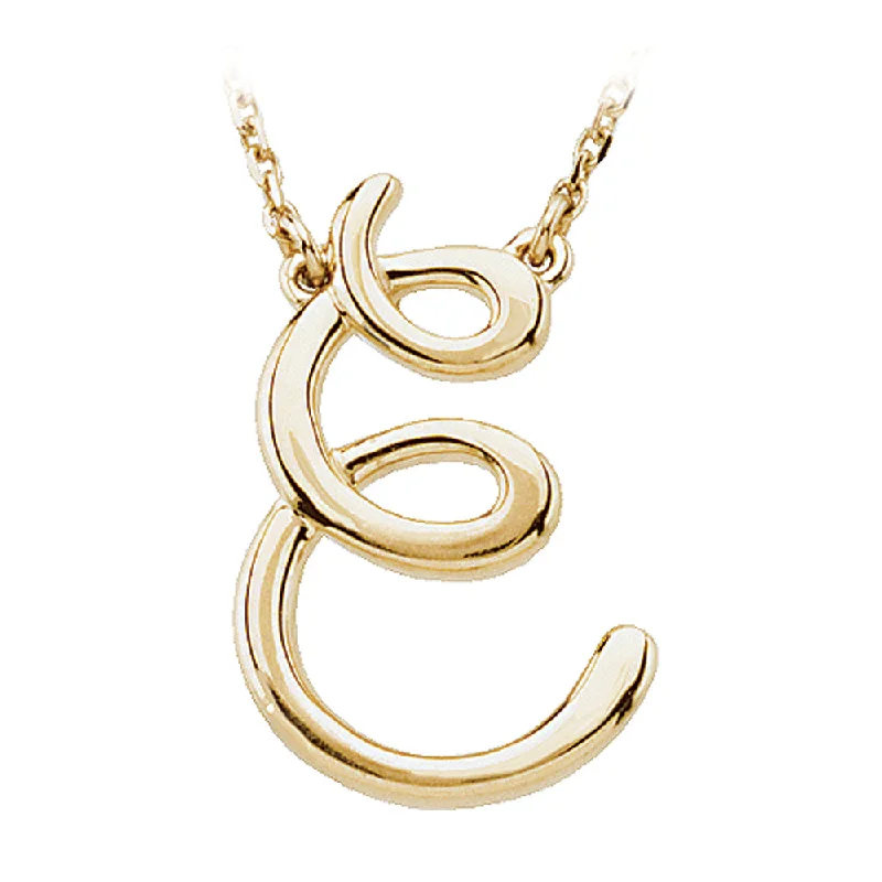 Ladies necklaces with nova pendants -14k Yellow Gold, Olivia Collection, Medium Script Initial E Necklace