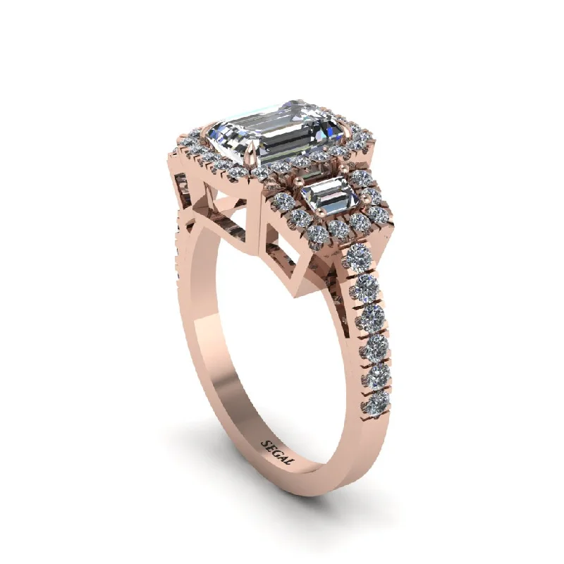 engagement-white-gold-bezel-set-rings-Diamond Three Halo Radiance Engagement Ring - Emely No. 2