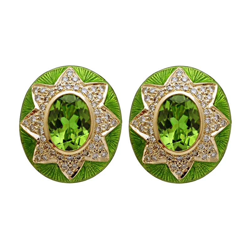 ladies-heart-chain-link-earrings-Earrings-peridot And Diamond (enamel) (1119I)