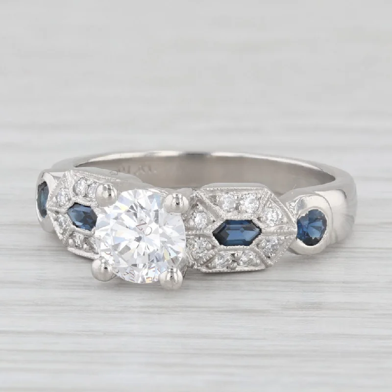 engagement-minimalist-two-tone-rings-Round Semi Mount Engagement Ring Platinum Diamond Sapphire Size 6.25