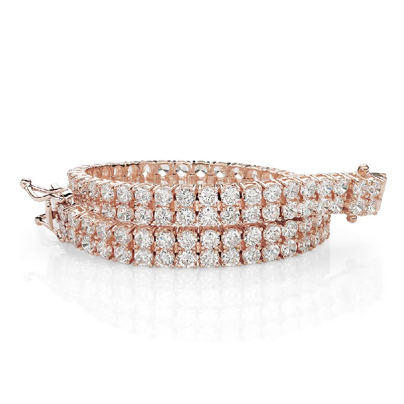 Ladies bracelets for young vibes -Round Brilliant tennis bracelet with 12.54 carats* of diamond simulants in 10 carat rose gold