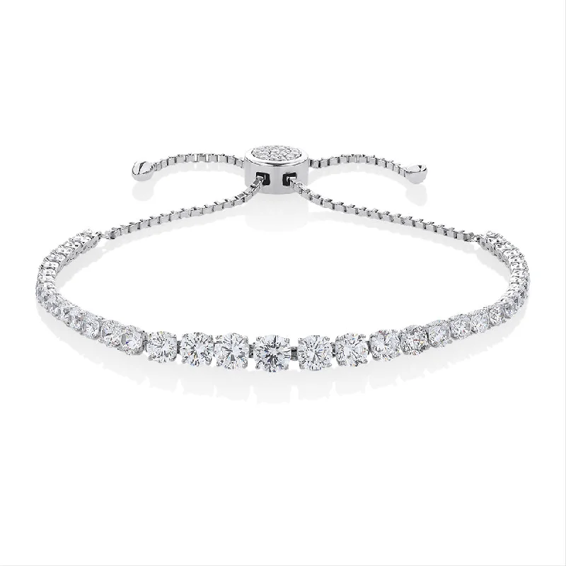 Ladies bracelets with memento charms -Slider bracelet with 5.97 carats* of diamond simulants in sterling silver