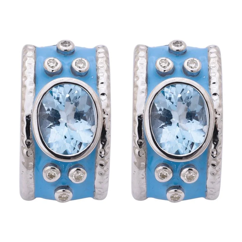 ladies-party-mini-hoop-earrings-Earrings- Blue Topaz and Diamond  (256BS)