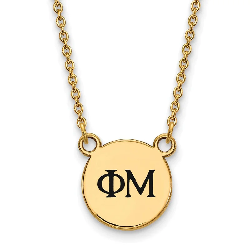 Ladies necklaces with ring elegance -14K Plated Silver Phi Mu Small Blue Enamel Greek Letters Necklace