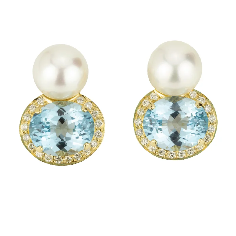 ladies-party-teardrop-earrings-Earrings - Blue Topaz, Diamond And South Sea Pearl