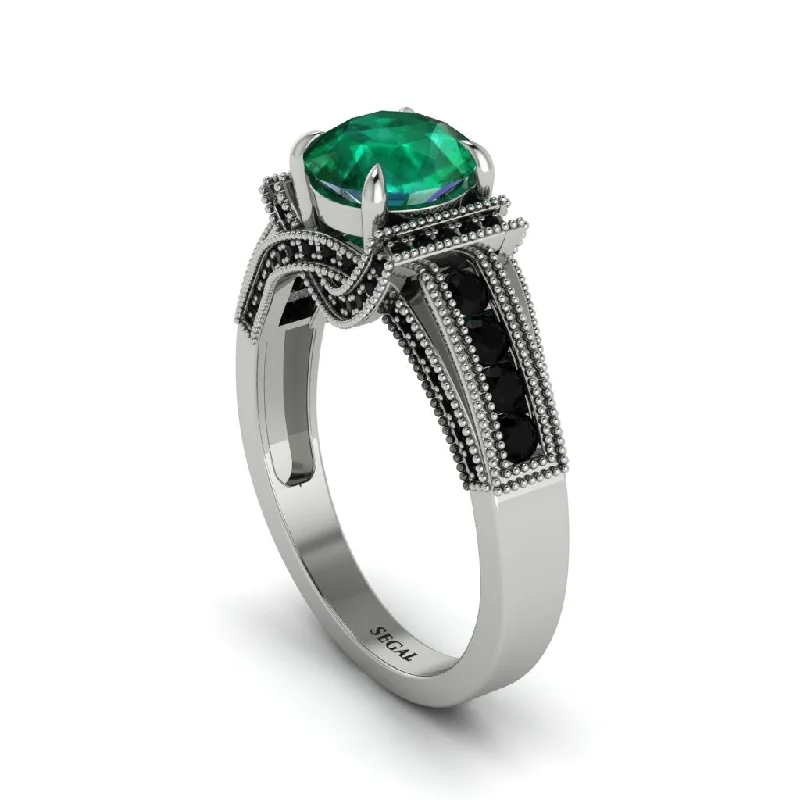 engagement-wedding-flush-set-rings-Emerald Eternal Embrace Milgrain Engagement Ring - Fernanda No. 36