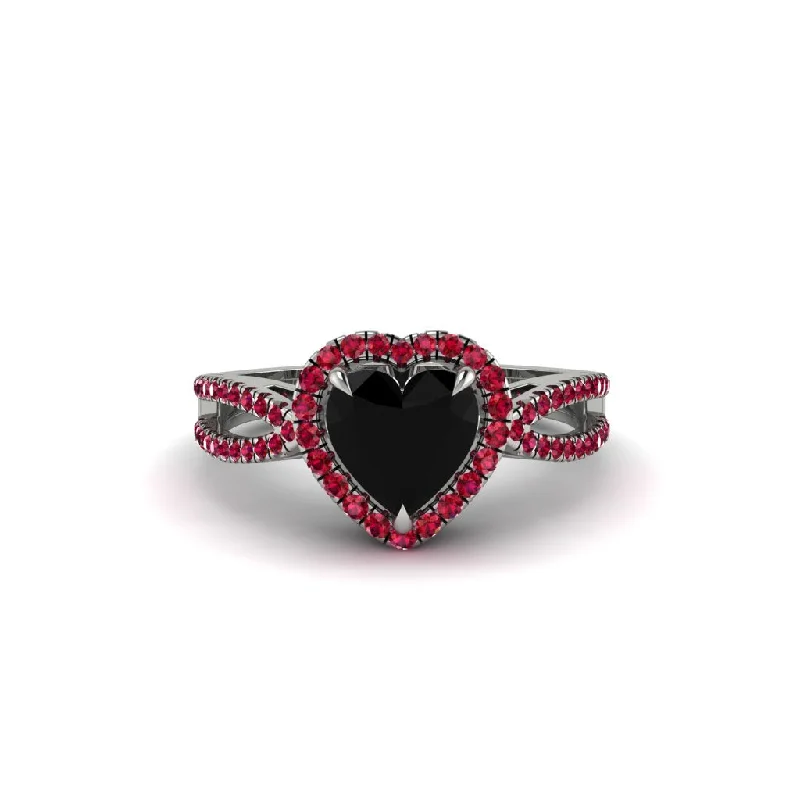 engagement-pearl-two-tone-rings-Heart's Black Diamond Embrace Engagement Ring - Alison No. 54