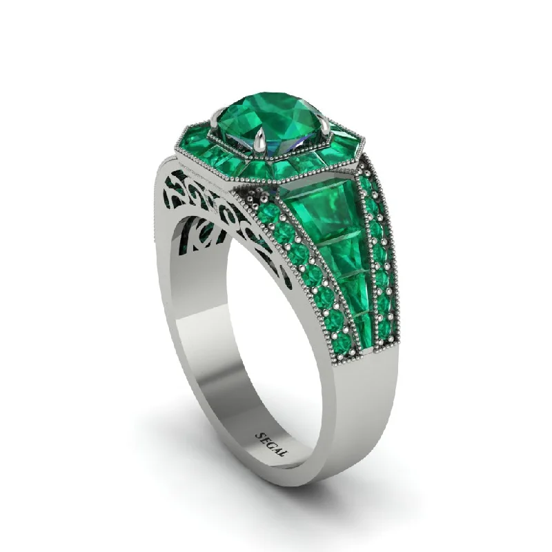 engagement-marquise-cut-platinum-rings-Emerald Royal Radiance Halo Engagement Ring - Liana No. 21