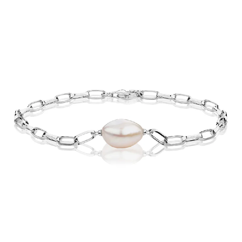 Ladies bracelets for award elegance -Cultured freshwater pearl bracelet in sterling silver