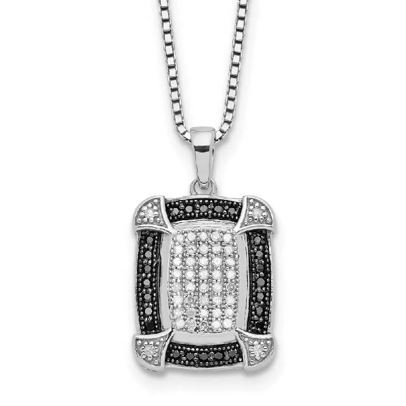 Ladies necklaces with prism elegance -1/3 Cttw Black & White Diamond Rectangle Necklace in Sterling Silver