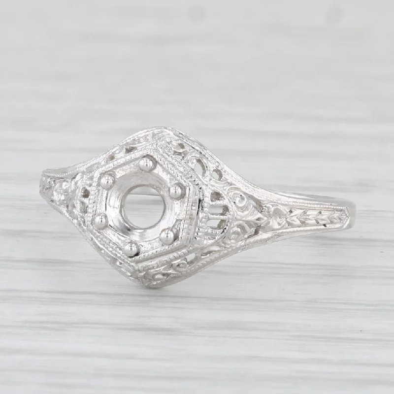 engagement-unique-silver-rings-New Semi Mount Engagement Ring 18k White Gold Size 6.5 Round Setting Filigree