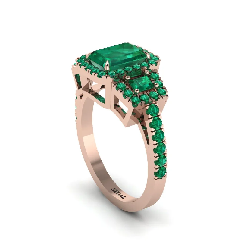 engagement-radiant-cut-diamond-rings-Emerald Three Halo Radiance Engagement Ring - Emely No. 20