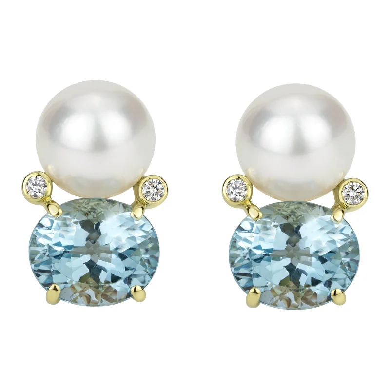 ladies-flower-teardrop-earrings-Earrings - South Sea Pearl, Blue Topaz And Diamond (2302B)