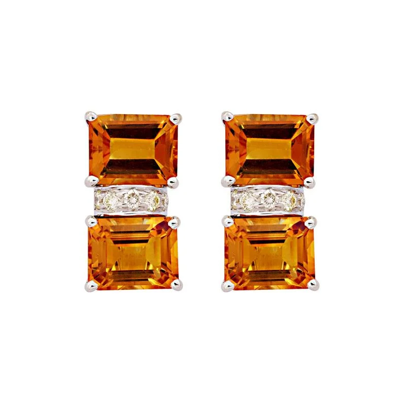 ladies-silver-flower-earrings-Earrings-Citrine and Diamond  (215IS)