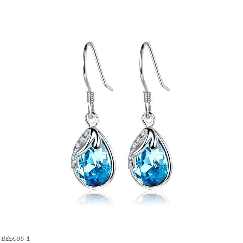 ladies-gift-ear-wrap-earrings-Crystal element water drop hook earrings