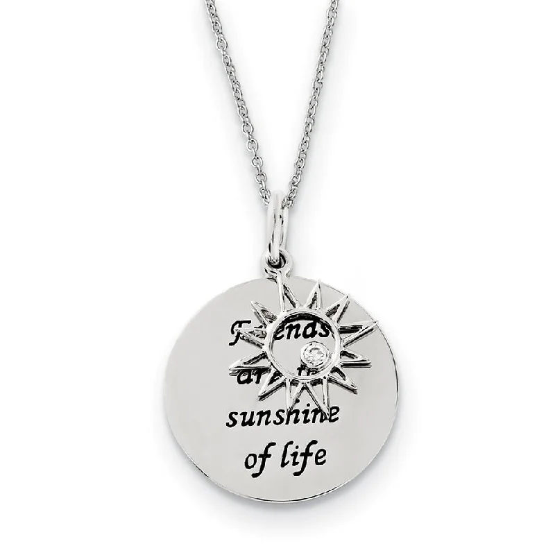 Ladies necklaces with hope pendants -Rhodium Plated Sterling Silver & CZ Friends Are The Sunshine Necklace