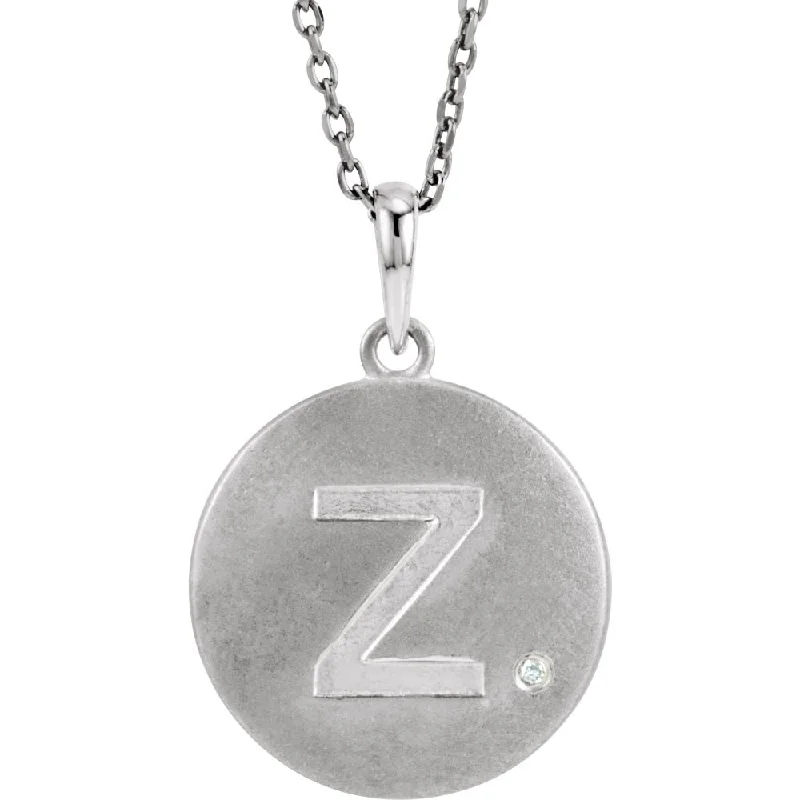 Ladies necklaces thin charm -The Emma Sterling Silver Diamond Block Initial Z Disc Necklace, 18 In.