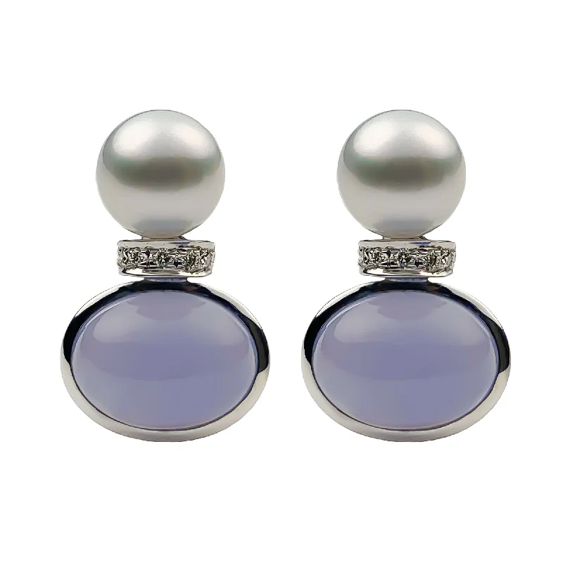 ladies-cross-chain-link-earrings-Earrings - Chalcedony, South Sea Pearl and Diamond