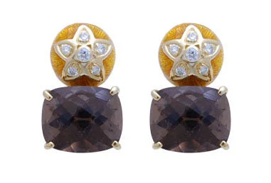 ladies-statement-ear-cuff-earrings-Repair - Earrings - Smokey  Quartz and Diamond (Enamel) (2034F)