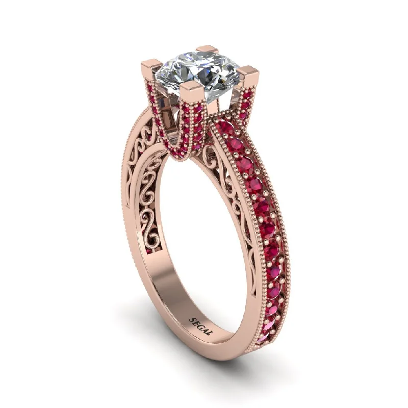 engagement-affordable-sapphire-rings-Diamond Scrollwork Vintage Filigree Engagement Ring - Abby No. 47