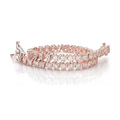 Ladies bracelets unique charm -Round Brilliant tennis bracelet with 5.94 carats* of diamond simulants in 10 carat rose gold